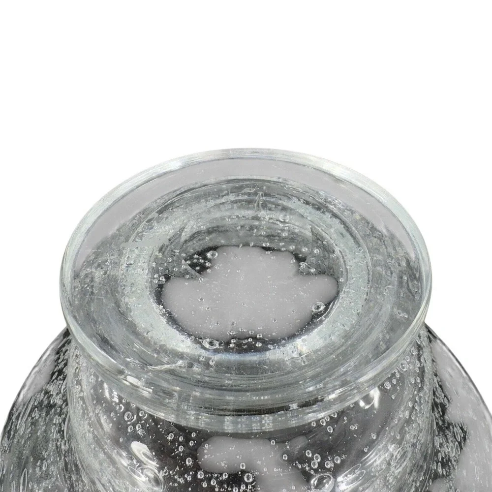 Vintage Hand Blown Footed Clear Art Glass Bowl Dish With Large Air‎ Bubbles